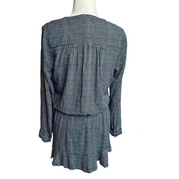 Joie Acey Button-Front Long-Sleeve Printed Navy & White Dress roll tab - Picture 5 of 8